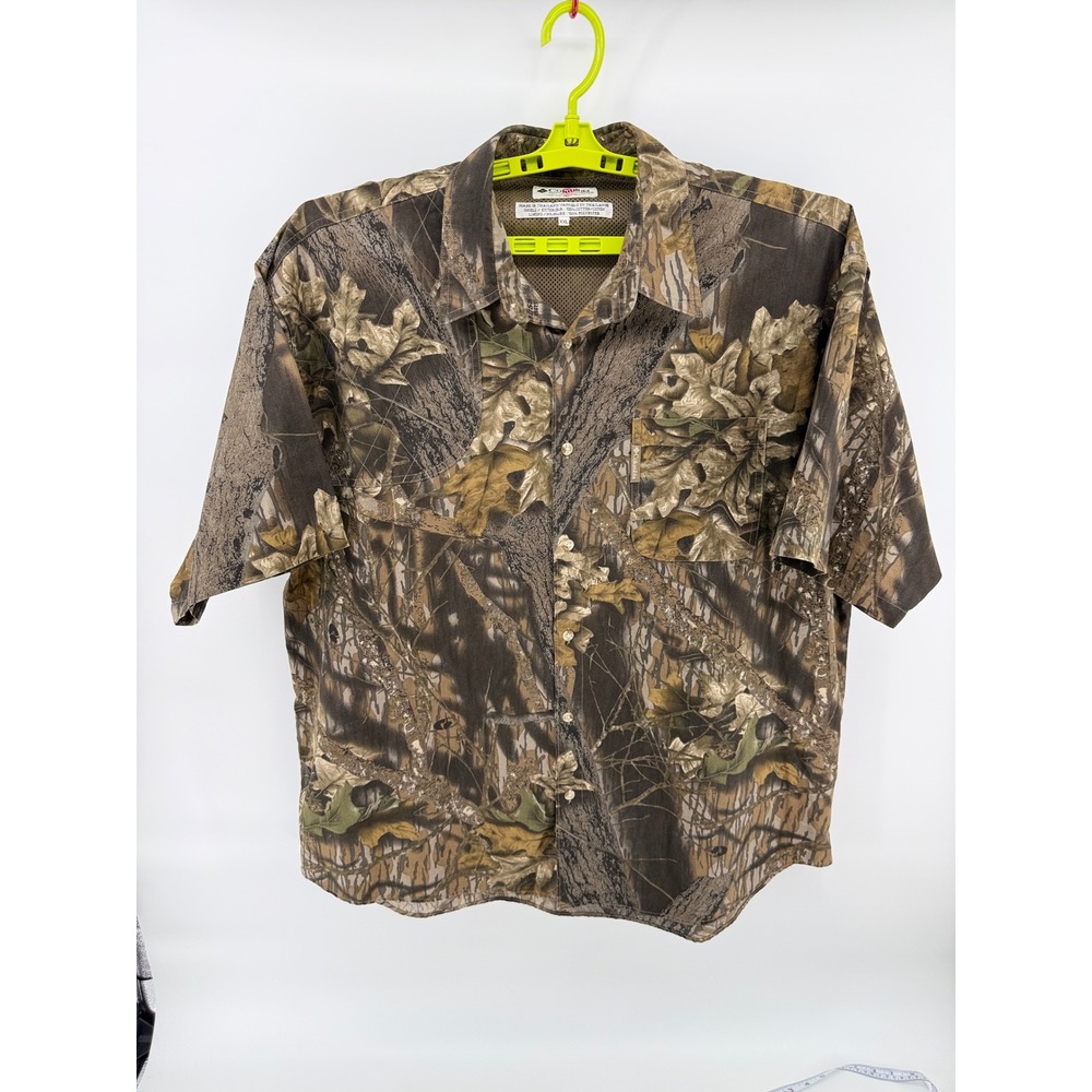 Vintage Columbia Mens XXL Mossy Oak Break Up Camo Short Sleeve Button Up Shirt